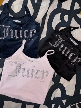 Juicy Couture Velvet Tank Trio in Black, Light Pink & Navy